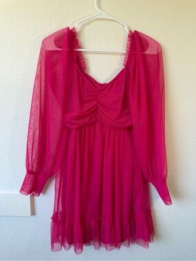 Pink Tulle Longsleeve Dress Women's Medium